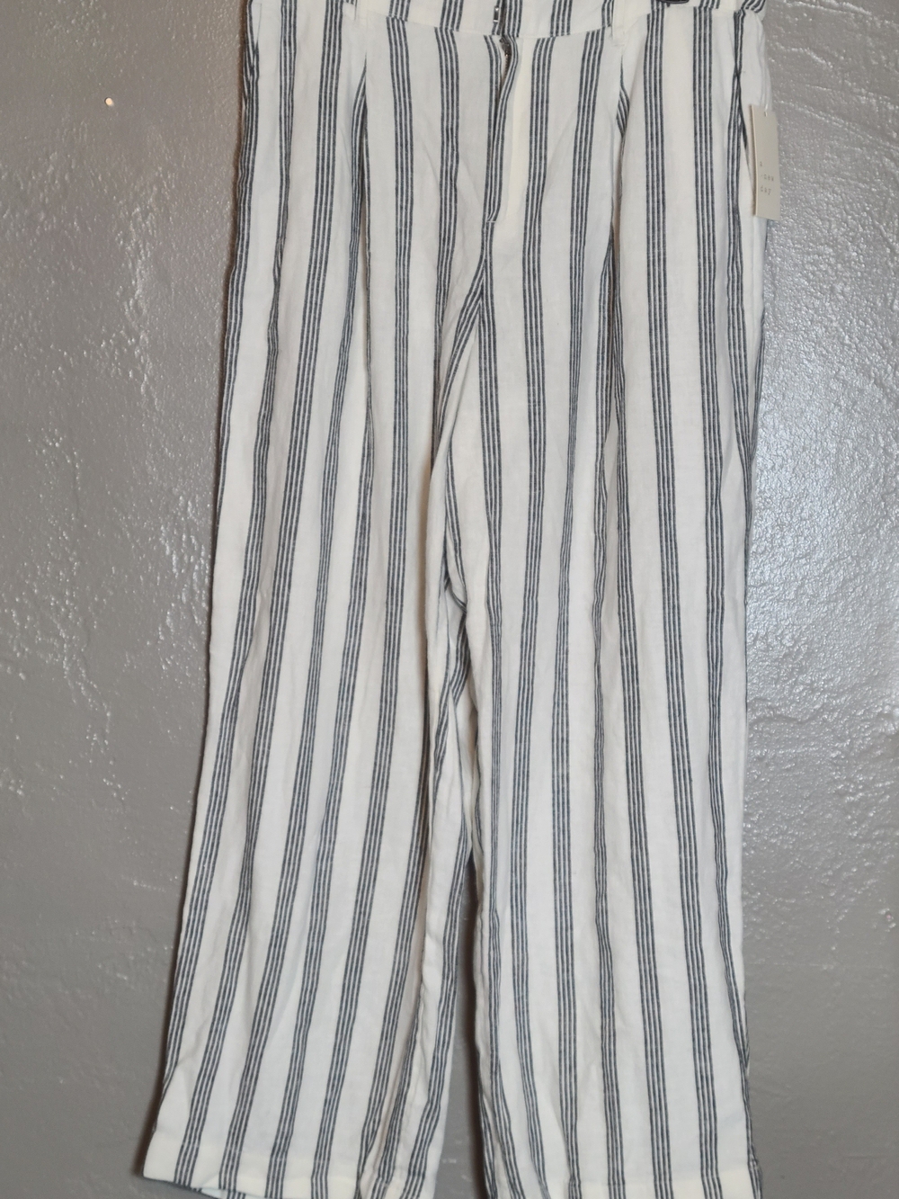 a new day Womens Classic Linen Blend Cream & Gray Striped  Wide Leg Pants 10R - Picture 2 of 11